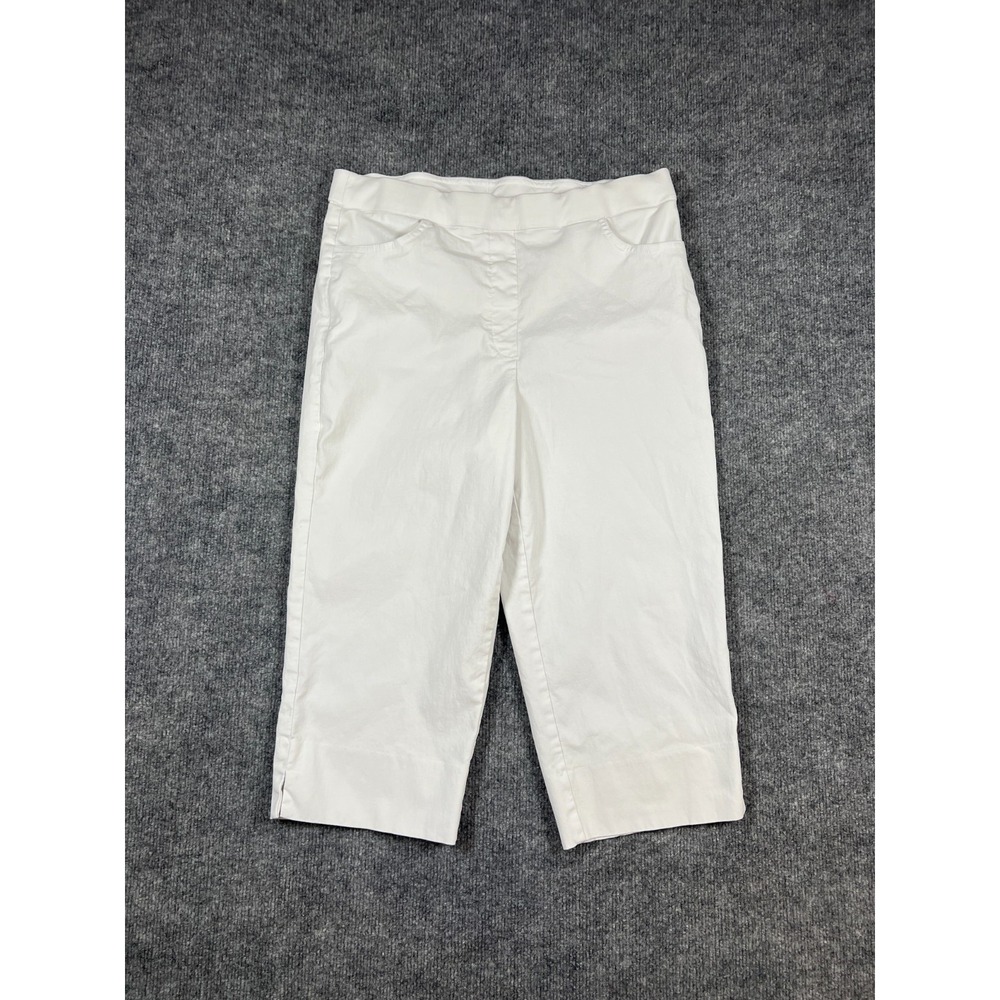 Alfred Dunner Allure Clamdigger Pant Women 29 White Flat Front Split Hem Pull On